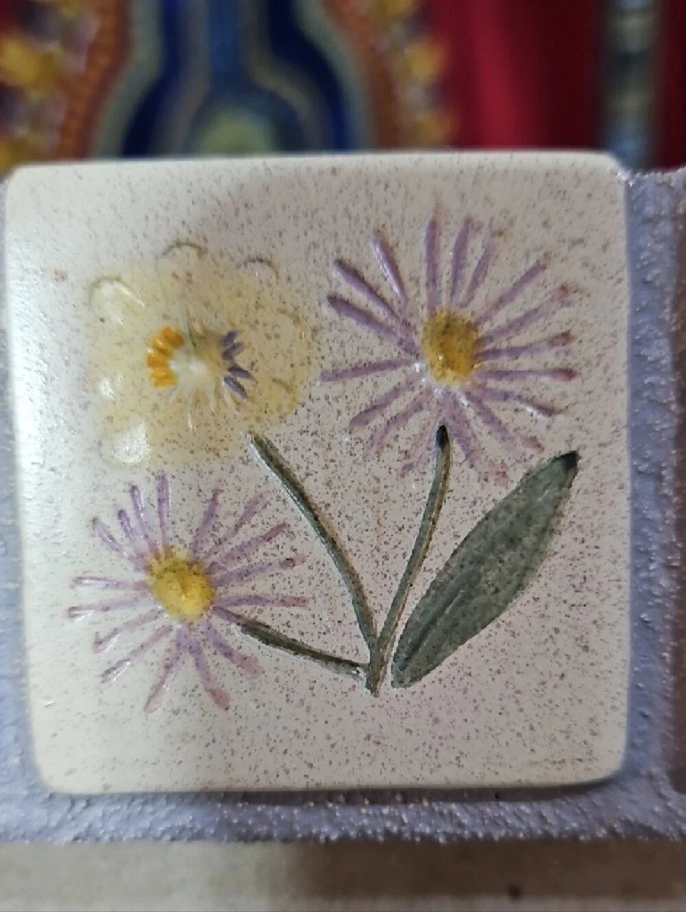 Handpainted Floral Ceramic Tile Inlay Photo Picture Frame